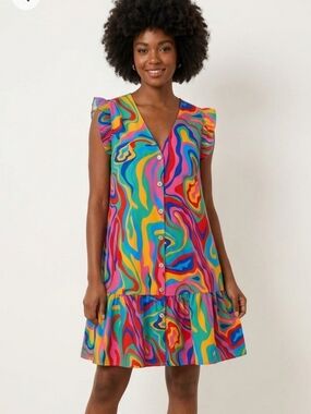 Womens Multicolor Swirl Button-Front Dress